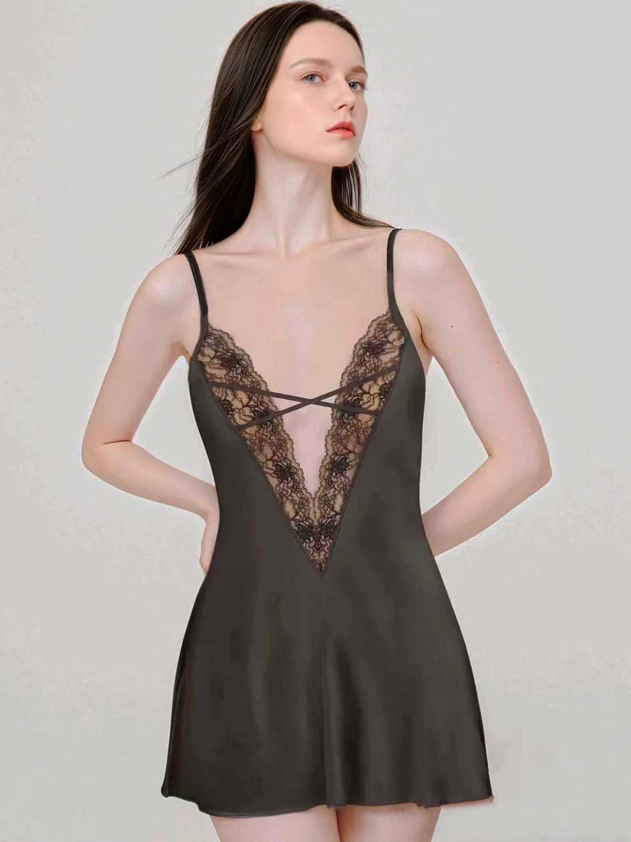 Your Go-To Pajamas for Warm Nights, Black Lace V -neck Dress Pajamas